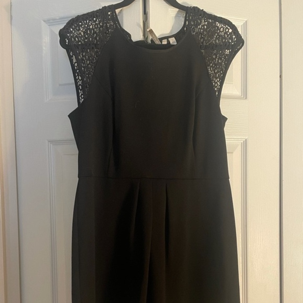 Lauren Conrad Black Lined Semi-Formal Mini Dress with Lace Detail, Size 14